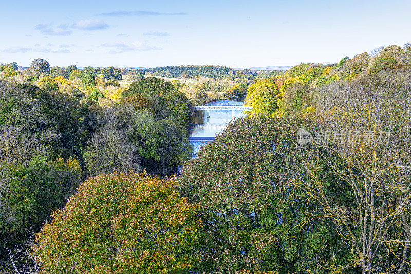 秋天，英格兰东北部达勒姆郡(County Durham)郁郁葱葱的乡村里，戴尔河(River Wear)在高处蜿蜒流过。